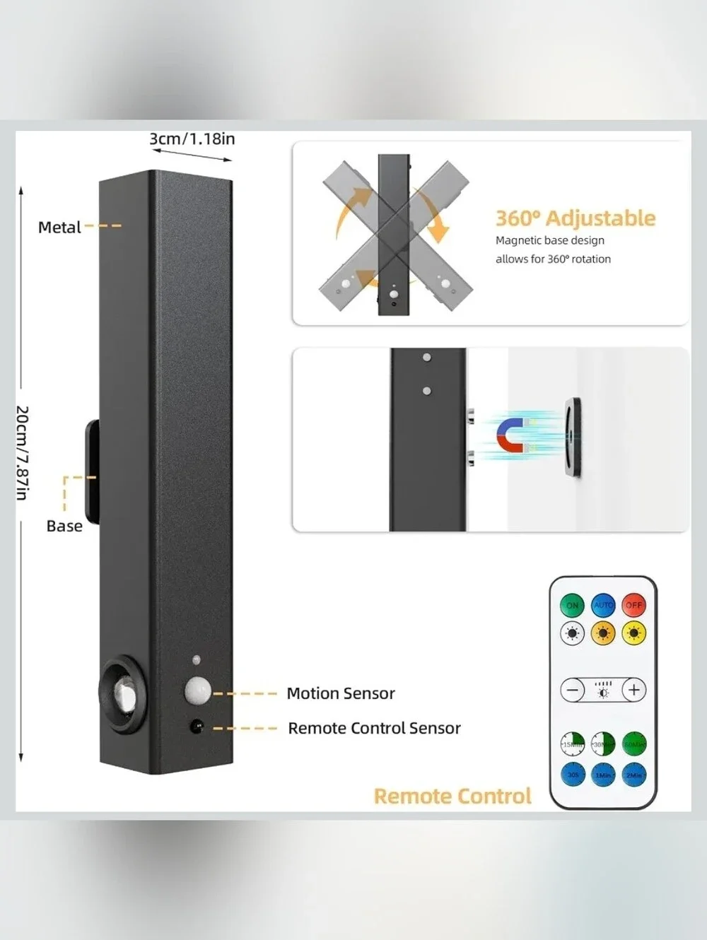 VOSLOO Motion Sensor LED Light, 2500mAh Rechargeable Battery, Aluminum Alloy